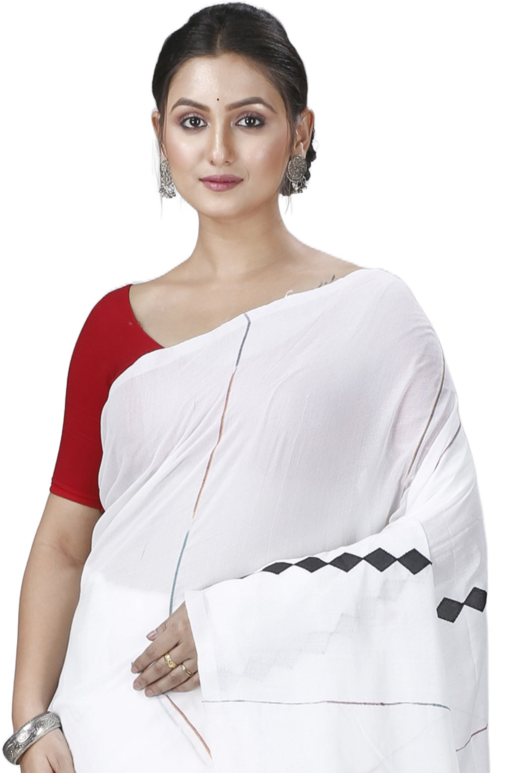 White Pure Cotton Tika Applique Saree (1245)